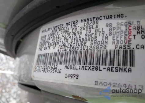 2001 Toyota Avalon Xl из США, поврежденный, VIN 4T1BF28BX1U126820